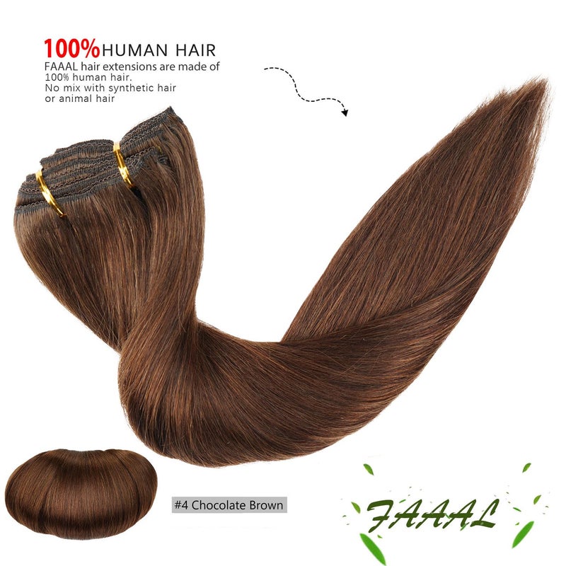 FAAAL 18" Clip in Human Hair Extensions Full Head 150g 7 Pieces 16 Clips 4# Chocolate Brown Double Weft Brazilian Real Remy Hair Extensions Thick Straight Silky (18",150g Chocolate Brown) - Image 3